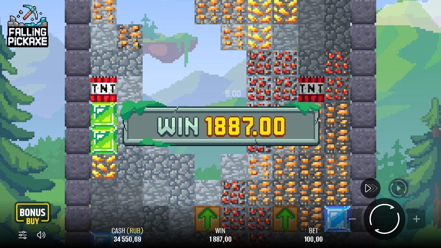 Выигрыш в игре Falling Pickaxe после разрушения блоков